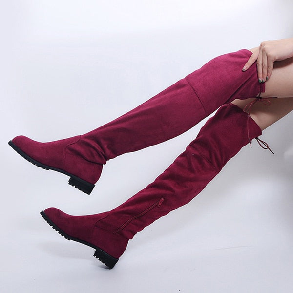 Thigh high sale red flat boots