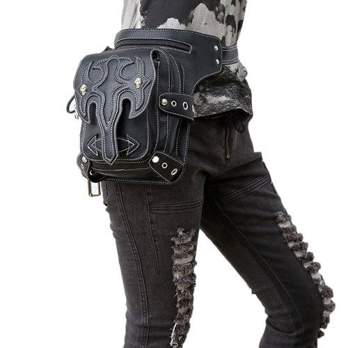 Punk Waist Bag Gothic Men Rivet Leg Holster Bags Retro Leather Leg Holster  Bags