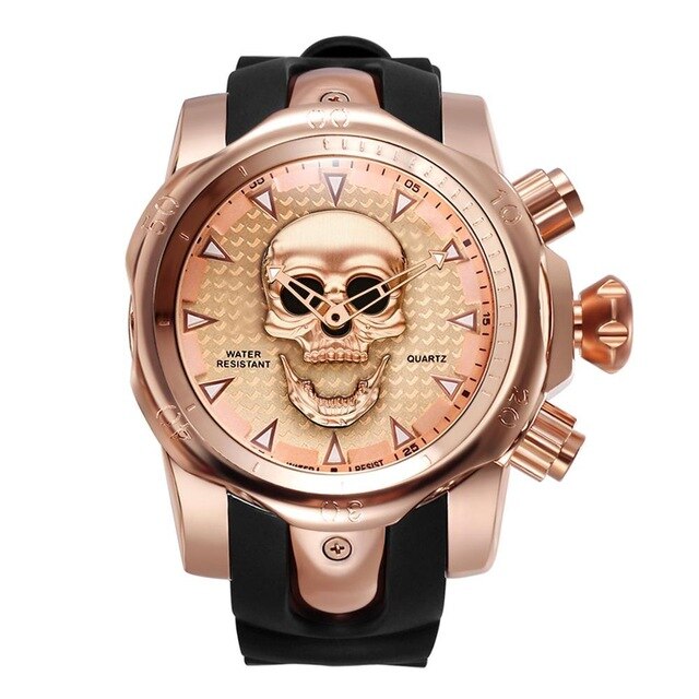 All Black Mens Watch Stainless Steel Analog Wristwatches Skull 3D Ghost  Large Cool Dial Designer Watches