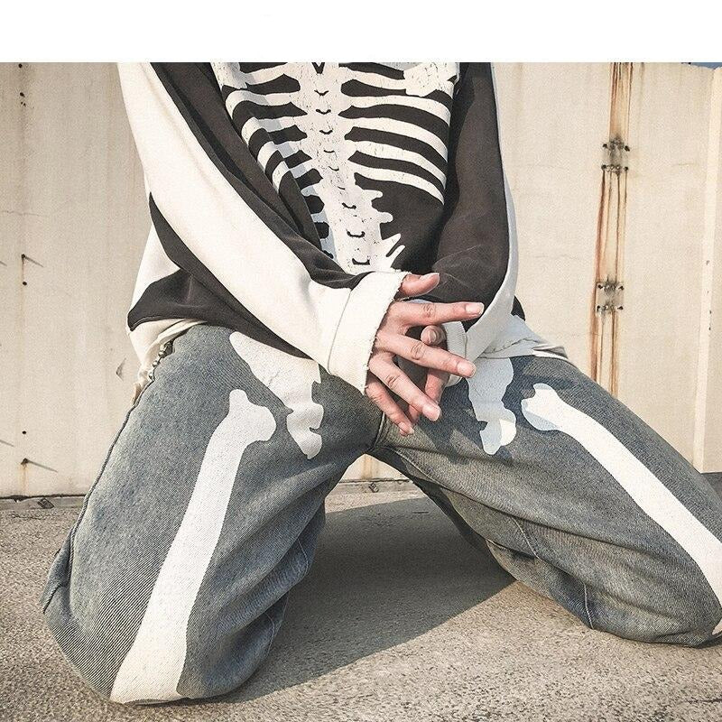 Skeleton Oversized Black Jeans Hip Hop Skeleton Pants – Skulls