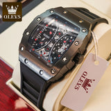 Men's Sports Watch Rubber Strap Square Skeleton Waterproof Clock