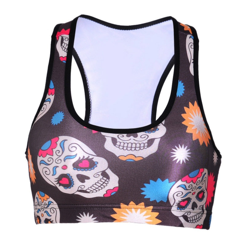 Skull Workout Sports Bra , Halloween Sports Bra, Spooky Halloween Top,  Halloween Yoga Top, Halloween Workout Tank sold by  Black-And-White_Meteorite, SKU 58371015